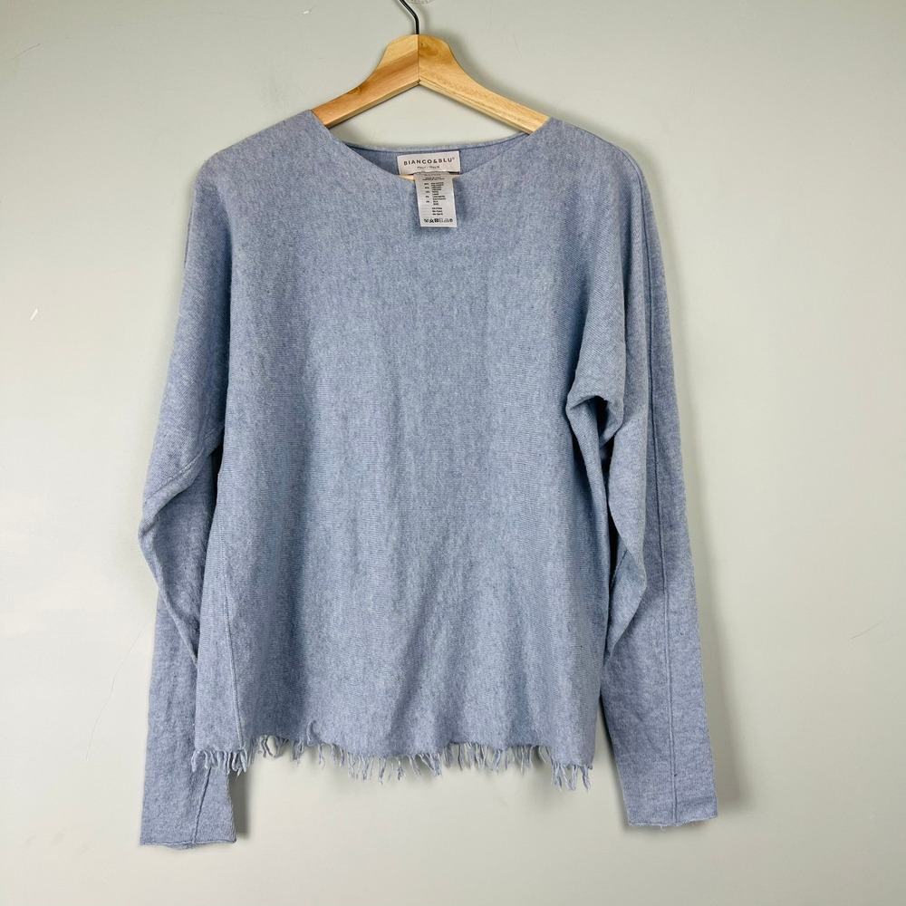 Bianco & Blu Italy  Cashmere Silk Wool Fringed Hem Sweater XL Transitional Soft